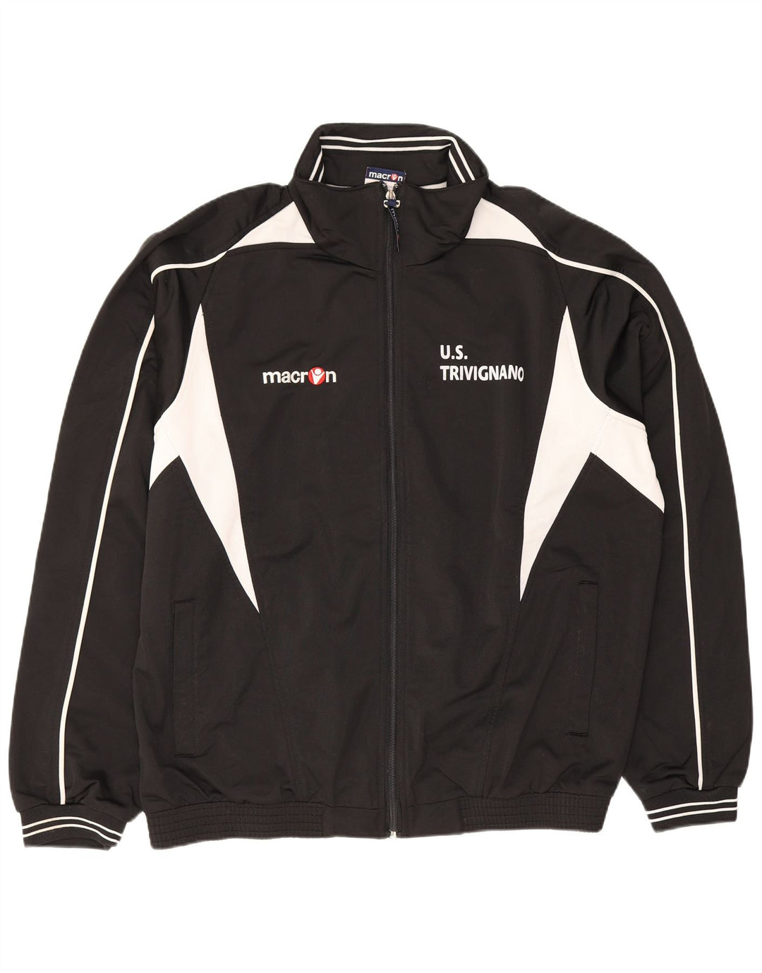 Macron Mens Graphic Tracksuit Top Jacket Large Black Colourblock Polyester