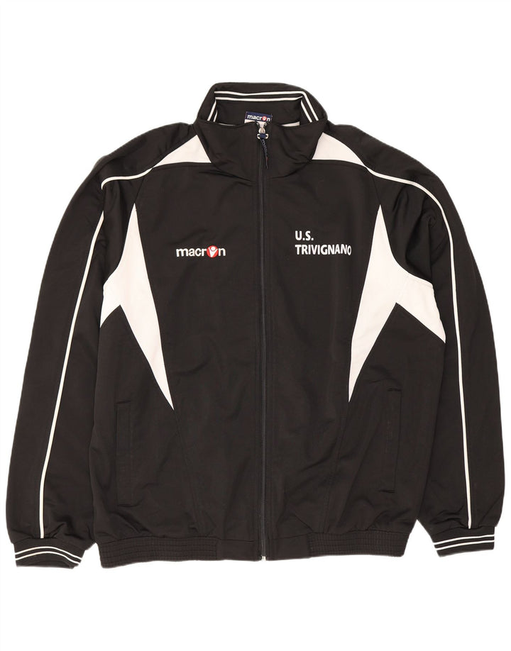 Macron Mens Graphic Tracksuit Top Jacket Large Black Colourblock Polyester