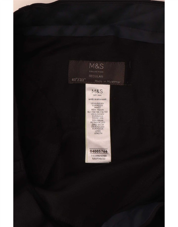 Marks & Spencer Mens Regular Suit Trousers W40 L33 Navy Blue Polyester