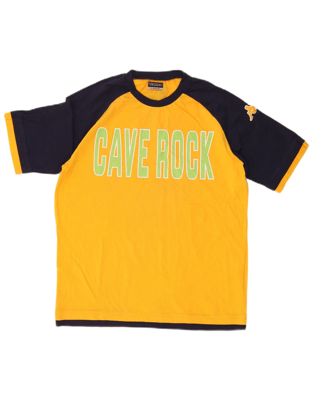 KAPPA Mens Graphic T-Shirt Top Large Yellow Colourblock Cotton