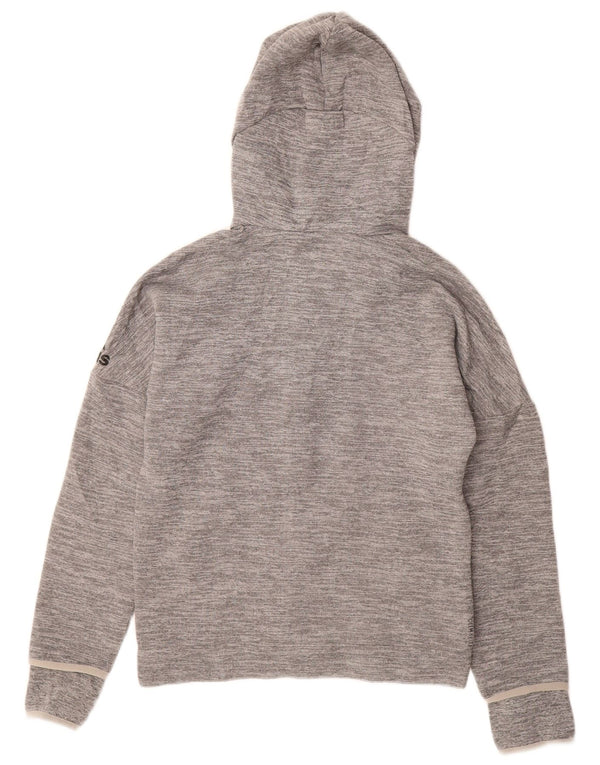 Adidas Boys Graphic Zip Hoodie Sweater 11-12 Years Grey Flecked Polyester