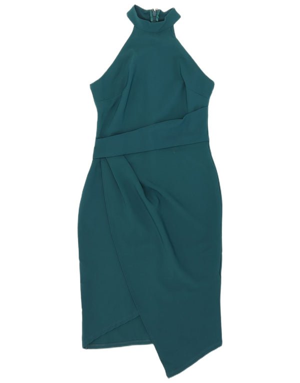 Lipsy Womens Asymmetric Halter Dress UK 12 Medium Green Polyester