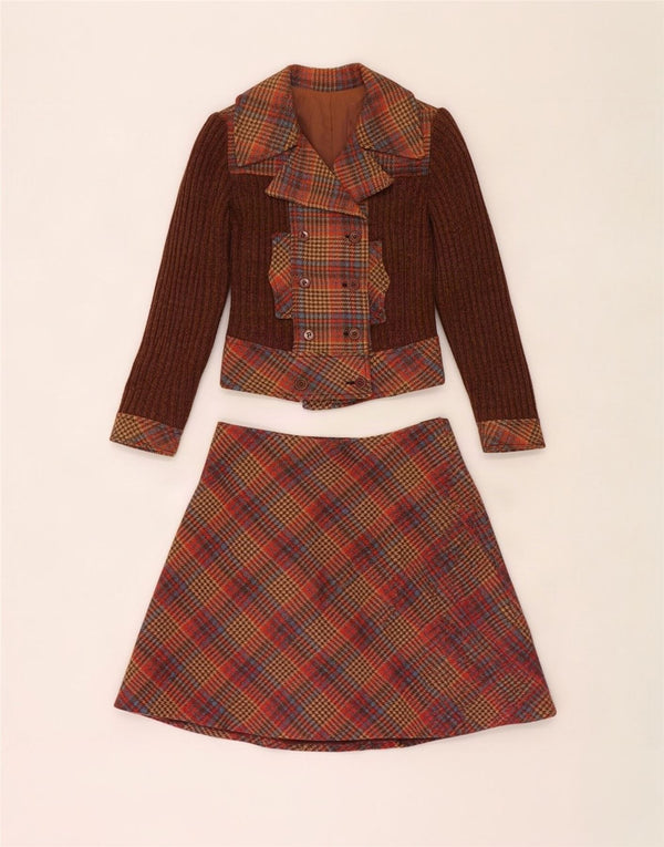 Vintage Womens 2 Piece Skirt Set IT 44 Medium W28 Brown Houndstooth