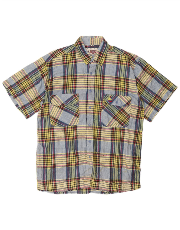 BASIC Mens Short Sleeve Shirt Medium Multicoloured Check Cotton