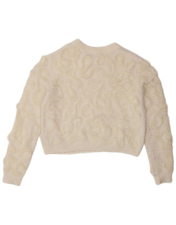 Zara Womens Abstract Pattern Crew Neck Jumper Sweater UK 10 Small Off White