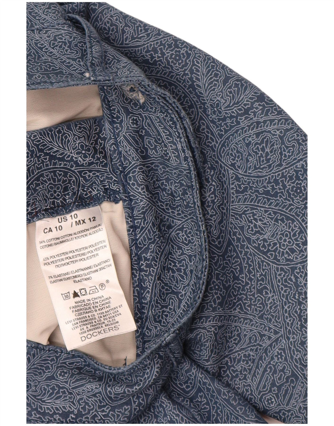 DOCKERS Womens Capri Trousers US 10 Large W30 L20 Navy Blue Paisley