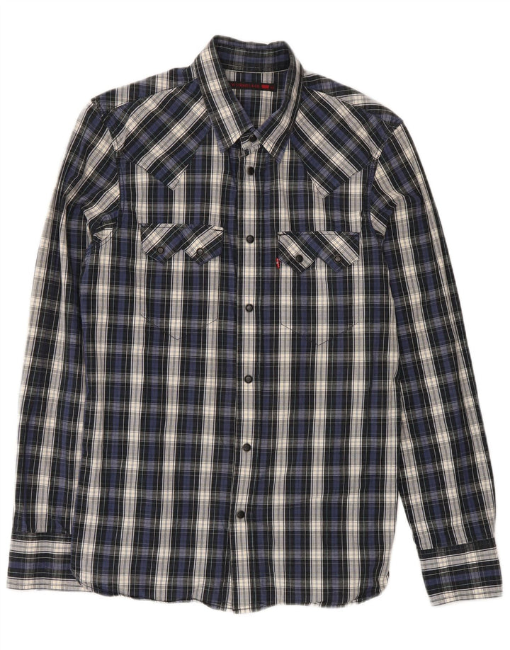 Levi's Mens Shirt Medium Navy Blue Check Cotton