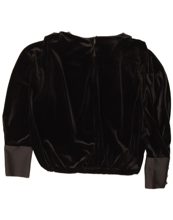 Zara Womens Oversized Long Sleeve Velvet Blouse Top UK 14 Medium Black