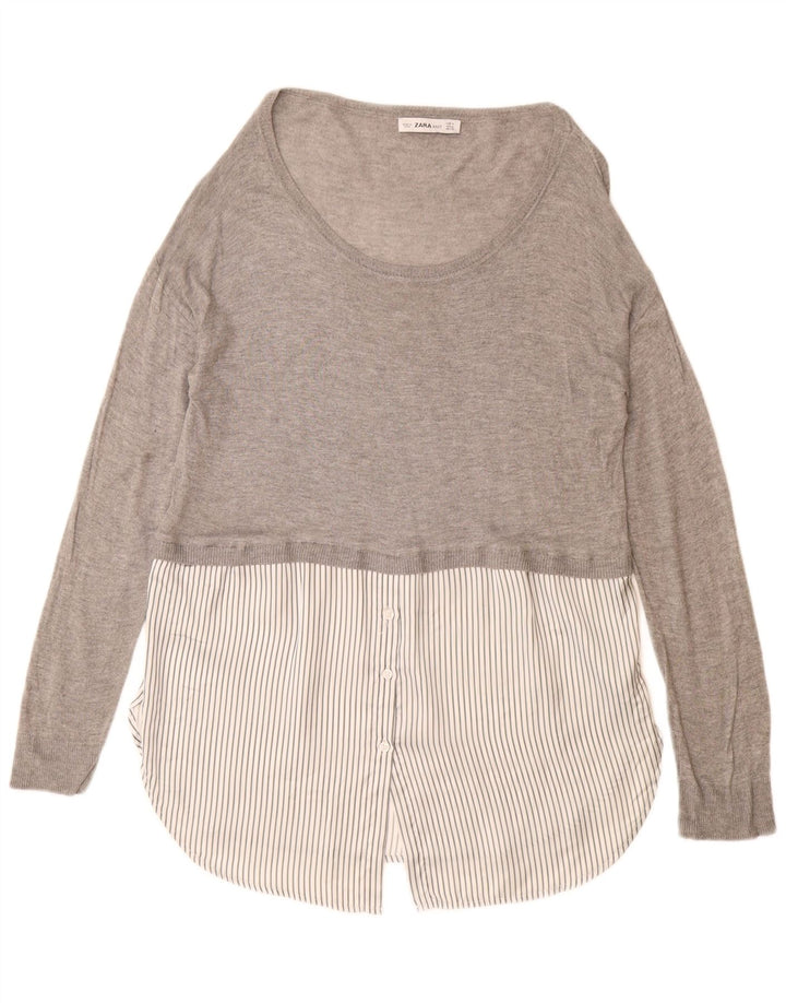 ZARA Womens Longline Boat Neck Jumper Sweater UK 14 Medium Grey Viscose