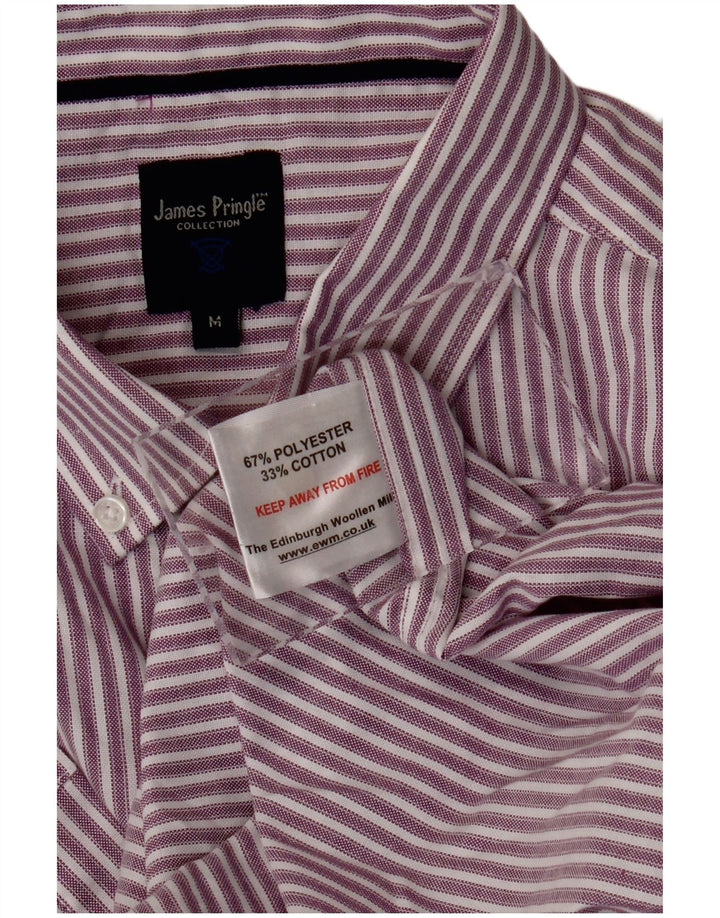 JAMES PRINGLE Mens Short Sleeve Shirt Medium Purple Pinstripe Polyester