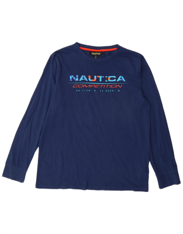 Nautica Mens Graphic Top Long Sleeve Large Navy Blue Cotton
