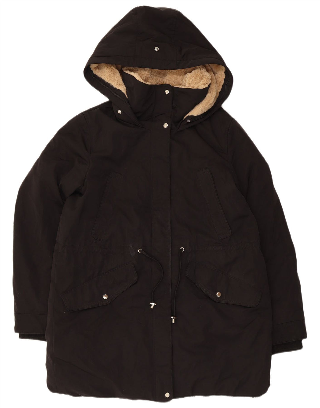 Zara Womens Hooded Parka Jacket UK 14 Medium Black Polyester