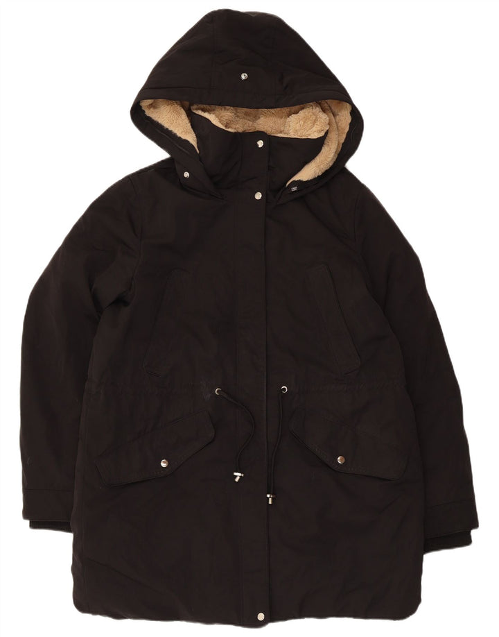 Zara Womens Hooded Parka Jacket UK 14 Medium Black Polyester
