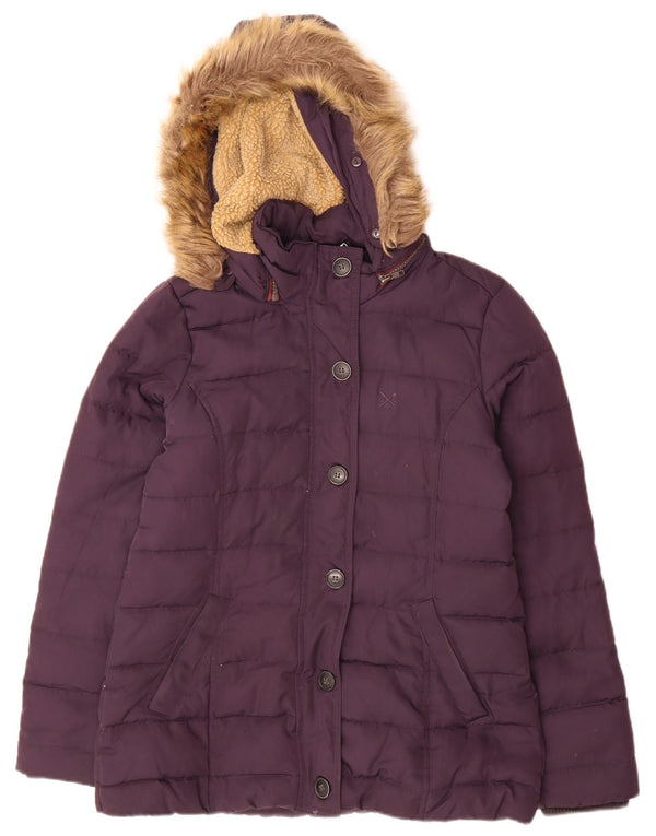 Crew Clothing Womens Hooded Padded Jacket UK 10 Small Purple Polyester