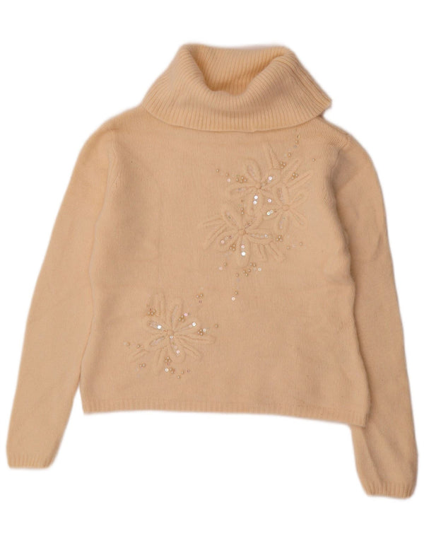 Marks & Spencer Womens Roll Neck Jumper Sweater UK 12 Medium Beige Floral