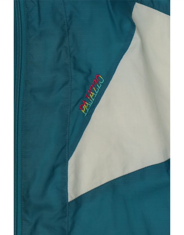 Vintage Mens Tracksuit Top Jacket Large Turquoise Colourblock Nylon 90s