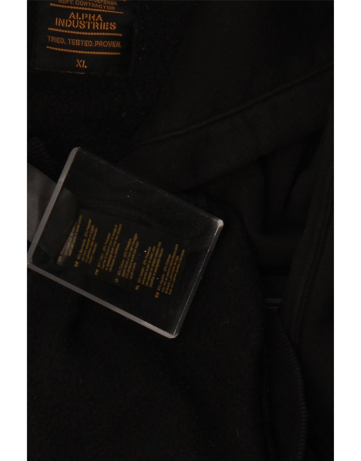 ALPHA INDUSTRIES Mens Graphic Hoodie Jumper XL Black Cotton