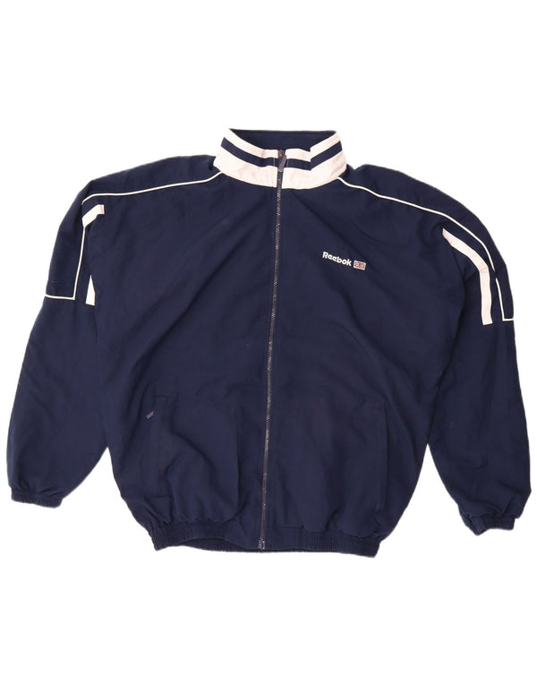 Reebok Mens Graphic Tracksuit Top Jacket Large Navy Blue Colourblock