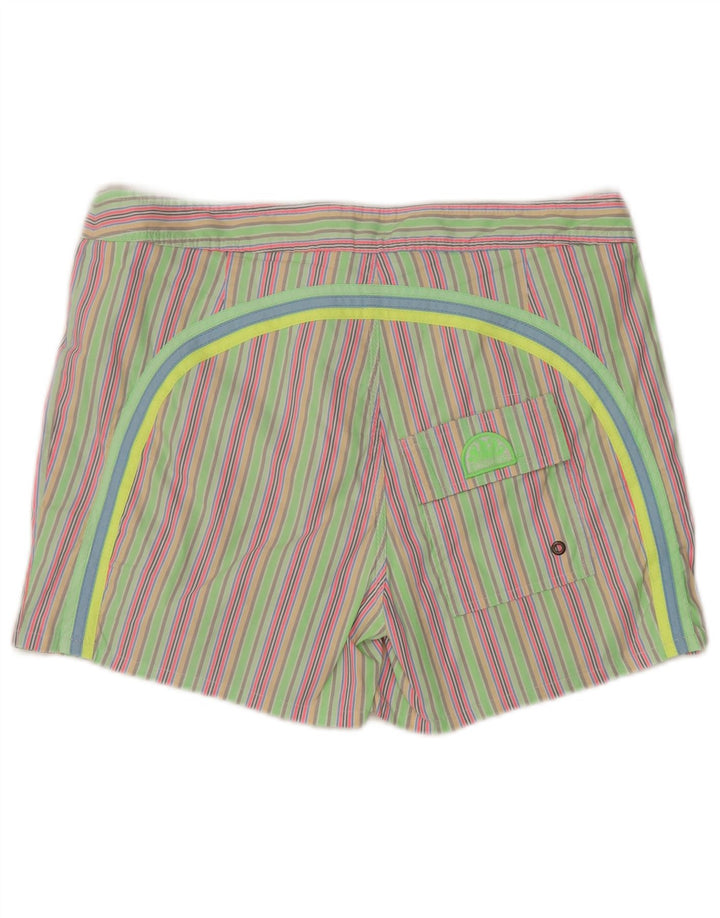 Sundek Mens Swimming Shorts Large Green Striped Polyester