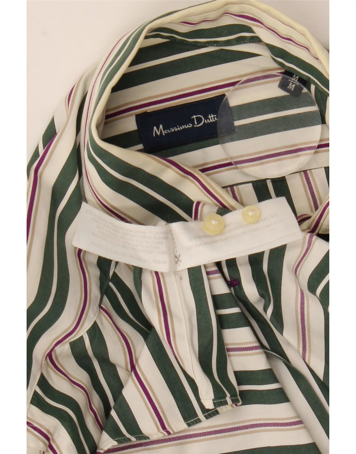 Massimo Dutti Mens Shirt Medium Green Striped Cotton
