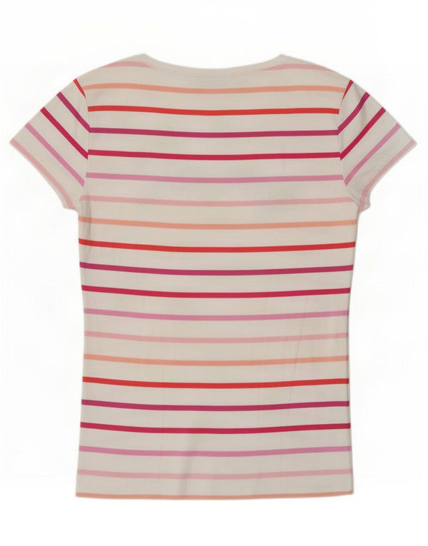 Tommy Hilfiger Womens Graphic T-Shirt Top UK 14 Medium White Striped Cotton