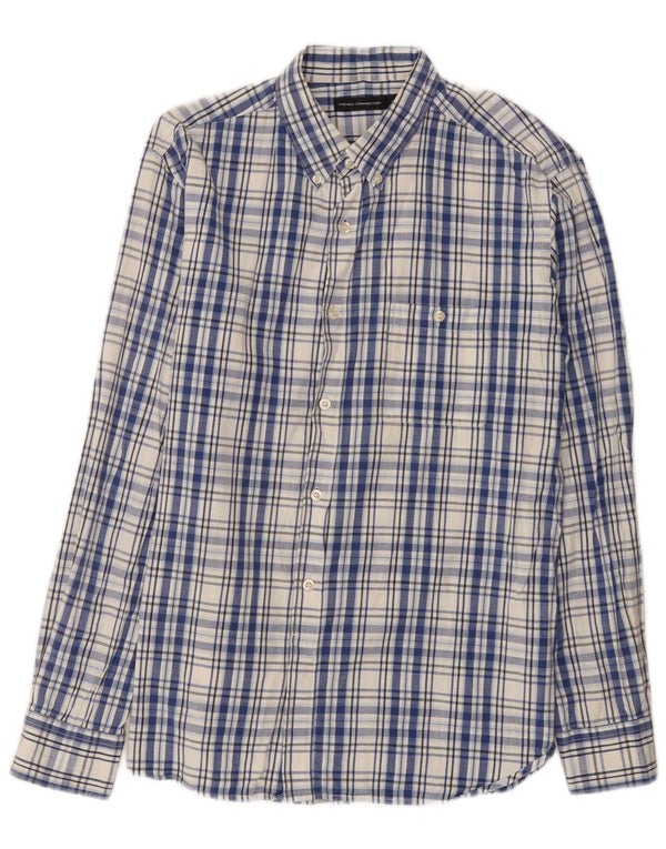 French Connection Mens Shirt Large Navy Blue Check Cotton