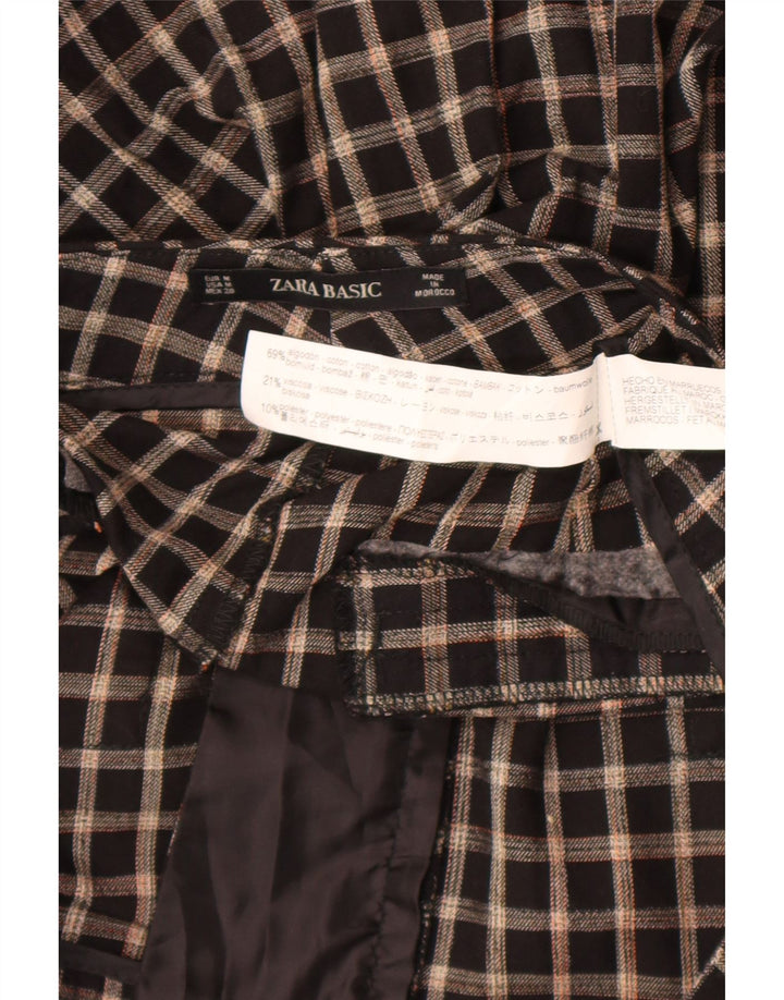 Zara Womens Cropped Trousers Medium W28 L23 Black Check Cotton