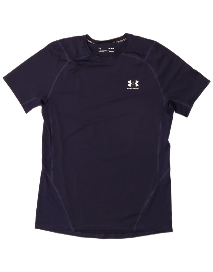 UNDER ARMOUR Mens Heat Gear T-Shirt Top Medium Navy Blue Synthetic
