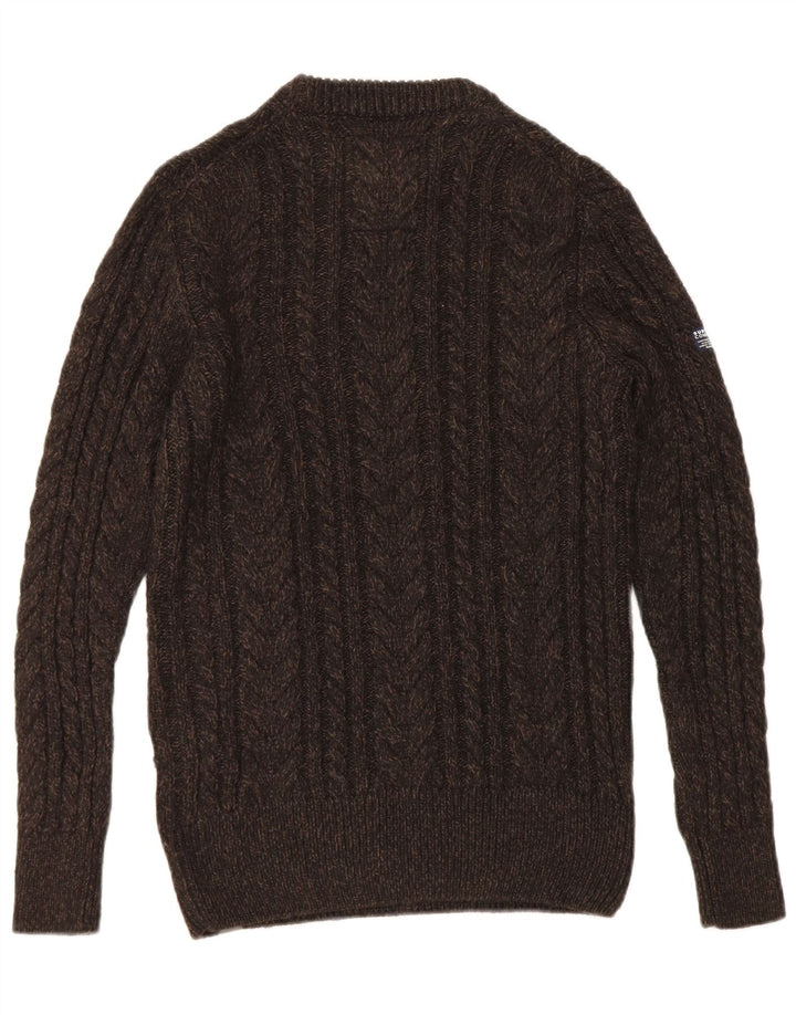 Superdry Mens Crew Neck Jumper Sweater Medium Brown Flecked Acrylic