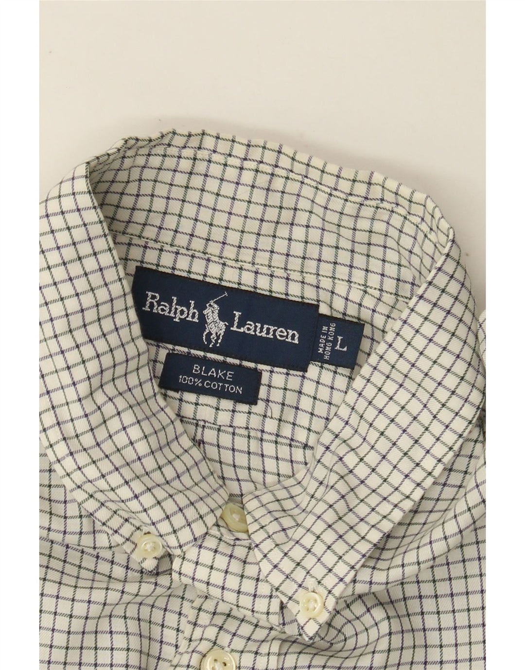 RALPH LAUREN Mens Blake Shirt Large Off White Check Cotton