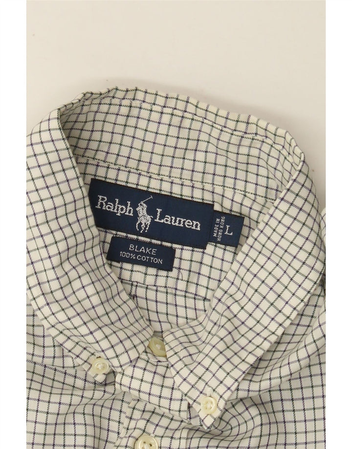 RALPH LAUREN Mens Blake Shirt Large Off White Check Cotton