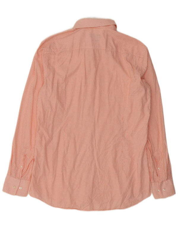 Hugo Boss Mens Slim Fit Shirt Size 42 16 1/2 Large Orange Pinstripe Cotton