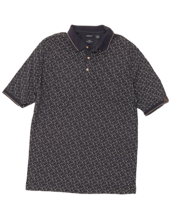 DOCKERS Mens Polo Shirt Large Navy Blue Geometric Cotton