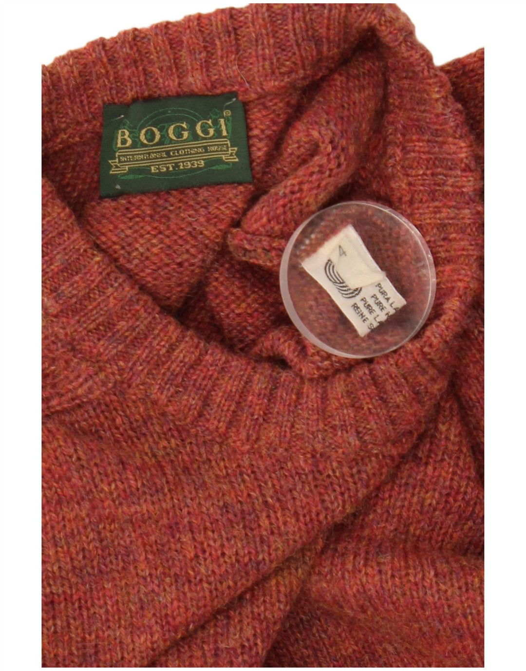 Boggi Mens Crew Neck Jumper Sweater Medium Maroon Wool