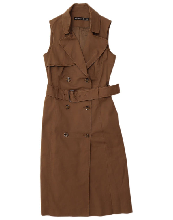 Karen Millen Womens Double Breasted Sleeveless Shirt Dress UK 8 Small Khaki