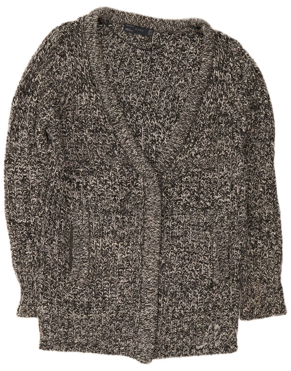 Zara Womens Longline Cardigan Sweater UK 14 Medium Grey Flecked Acrylic