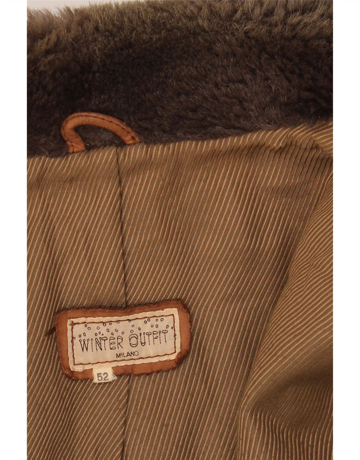 VINTAGE Mens Leather Jacket IT 52 XL Brown Colourblock