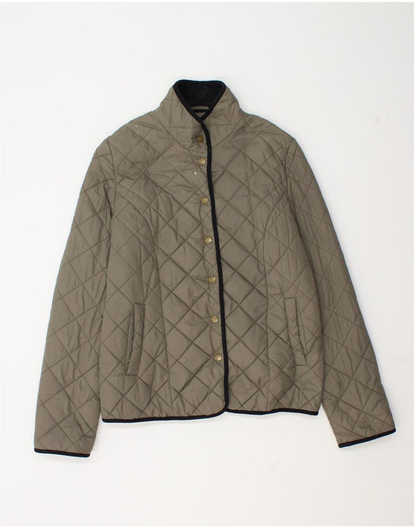 Jaeger Womens Quilted Jacket UK 12 Medium Khaki Polyamide