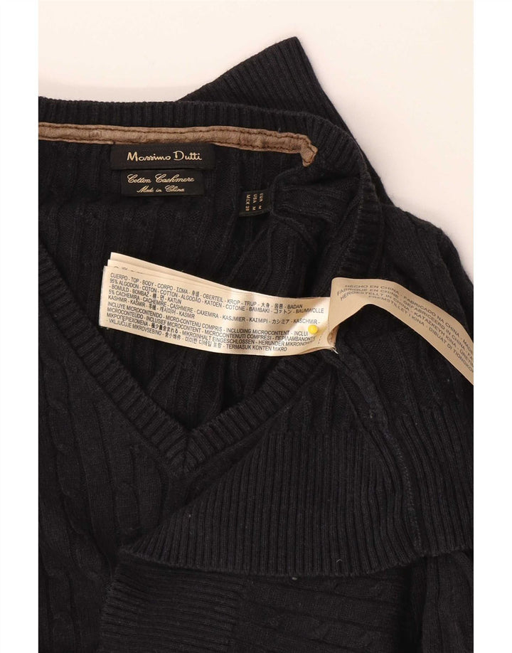 Massimo Dutti Mens V-Neck Jumper Sweater Medium Navy Blue Cotton