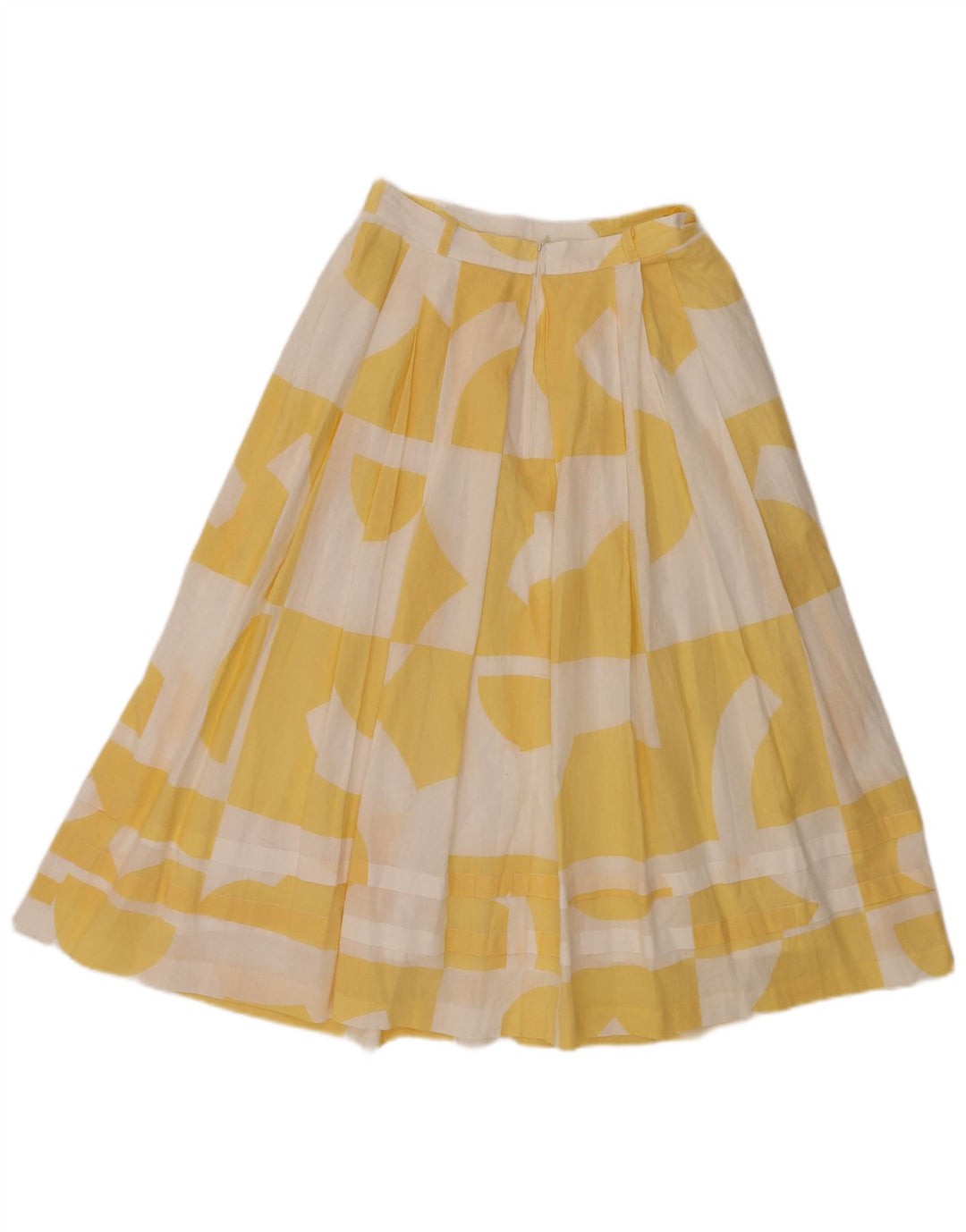 VINTAGE Womens A-Line Skirt EU 40 Medium W28 Yellow Geometric Cotton