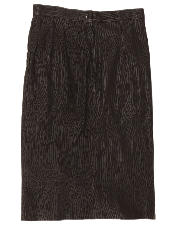 Vintage Womens Leather Skirt IT 46 Large W30 Black Animal Print