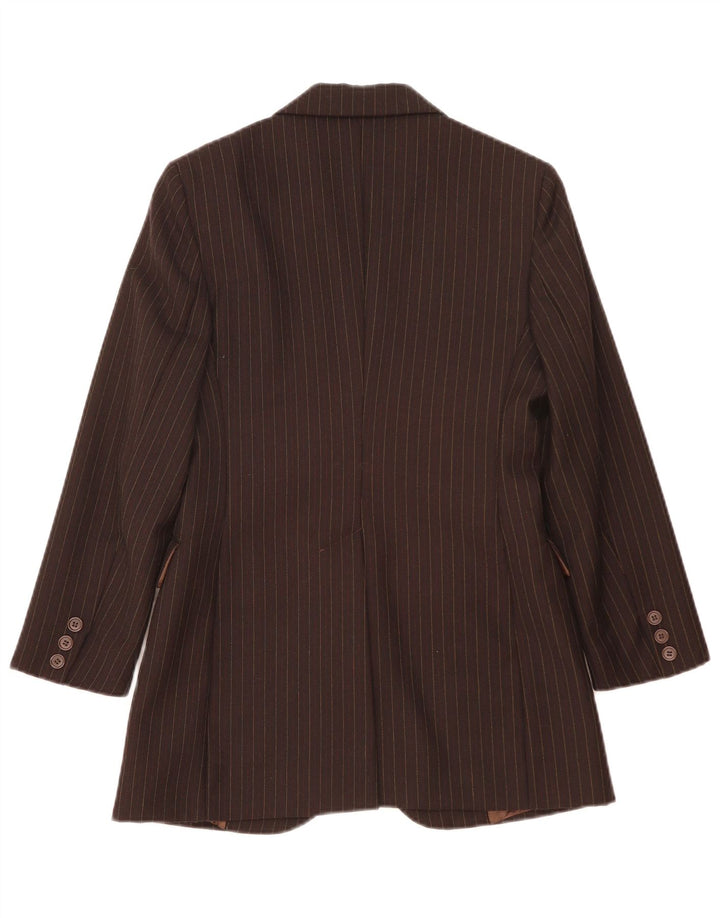 Benetton Womens 2 Button Blazer Jacket IT 40 Small Brown Pinstripe New Wool