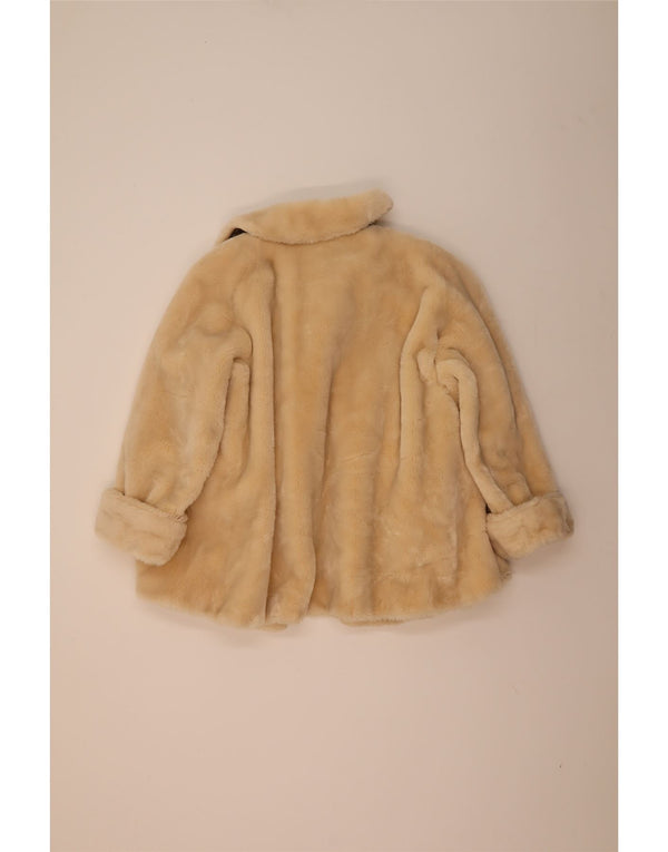 Vintage Womens Faux Fur Oversized Overcoat IT 42 Medium Beige Acetate