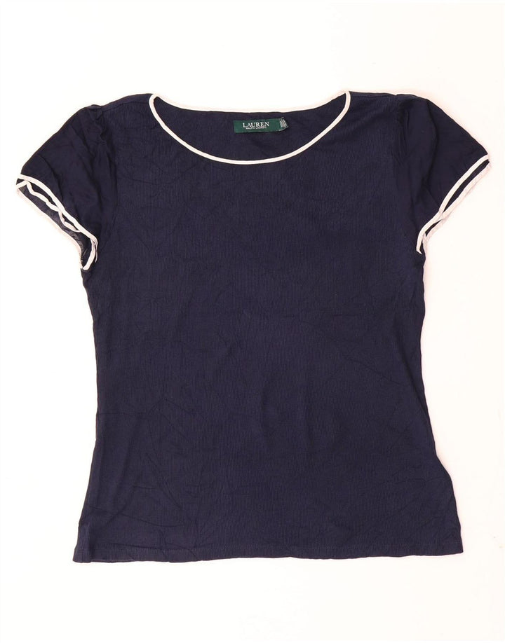 Ralph Lauren Womens T-Shirt Top UK 14 Large Navy Blue Cotton