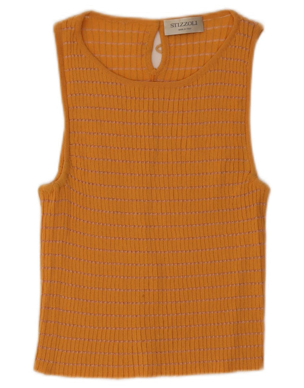STIZZOLI Womens Crop Vest Top UK 2 2XS Orange Striped