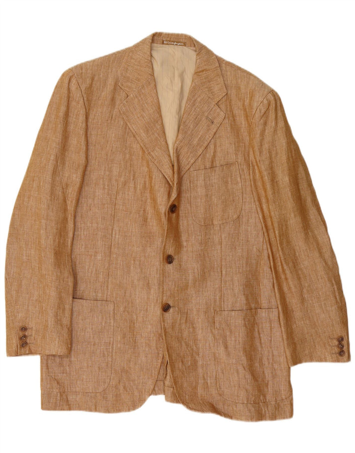 El Corte Ingles Mens 3 Button Blazer Jacket IT 50 Large Brown Linen