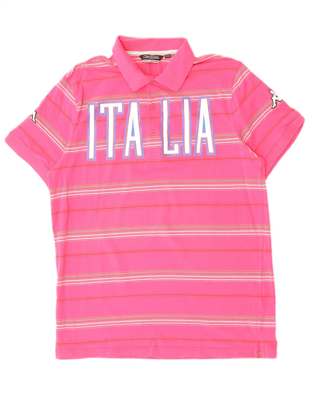 KAPPA Mens Italia Graphic Polo Shirt 2XL Pink Striped Cotton