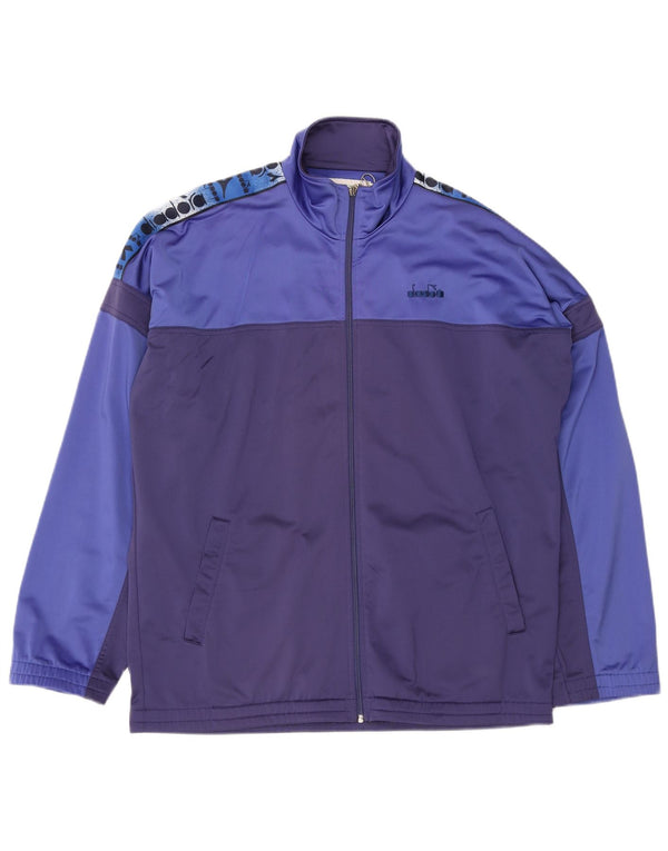 DIADORA Mens Graphic Tracksuit Top Jacket UK 48 2XL Navy Blue Colourblock