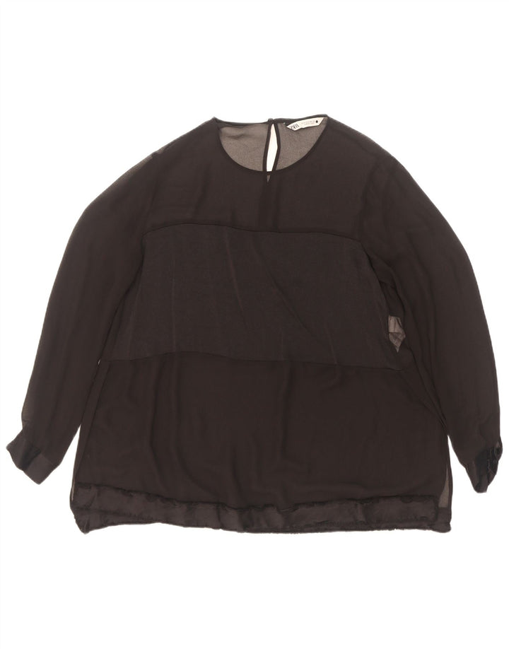 Zara Womens Long Sleeve Blouse Top UK 10 Small Black Polyester