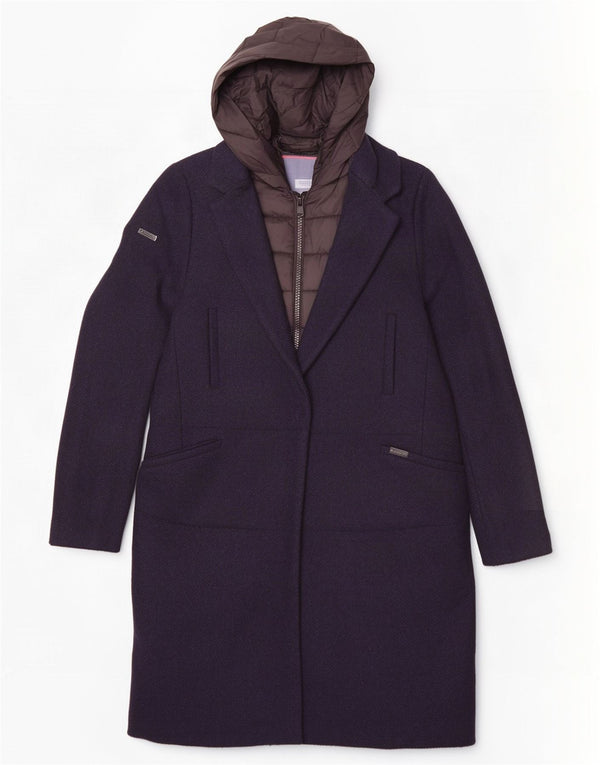 Superdry Womens Hooded Overcoat UK 10 Small Navy Blue Wool
